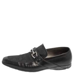 Versace Black Leather And Fabric Pointed Square Toe Loafers Size 40