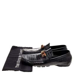 Pre Owned Versace Black Croc Embossed Leather Medusa Loafers Size 42