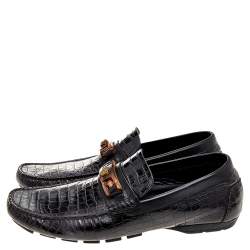 Pre Owned Versace Black Croc Embossed Leather Medusa Loafers Size 42