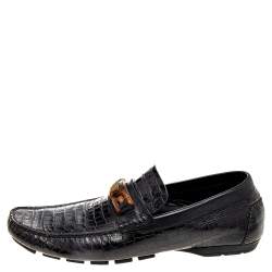 Pre Owned Versace Black Croc Embossed Leather Medusa Loafers Size 42