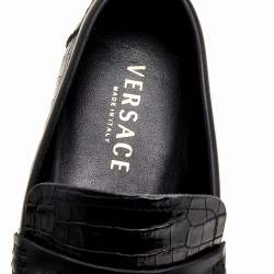Pre Owned Versace Black Croc Embossed Leather Medusa Loafers Size 42