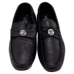 Versace Black Nubuck Leather and Python Medusa Loafers Size 41 