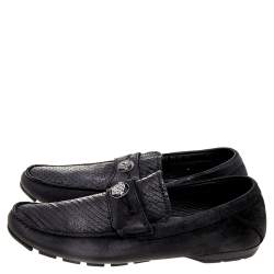 Versace Black Nubuck Leather and Python Medusa Loafers Size 41 