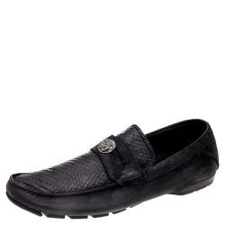Versace Black Nubuck Leather and Python Medusa Loafers Size 41 