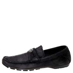 Versace Black Nubuck Leather and Python Medusa Loafers Size 41 