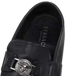 Versace Black Leather Medusa Slip On Loafers Size 44