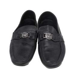 Versace Black Leather Medusa Slip On Loafers Size 44