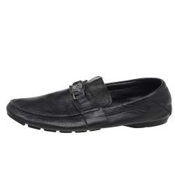 Versace Black Leather Medusa Slip On Loafers Size 44