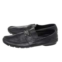 Versace Black Leather Medusa Slip On Loafers Size 44