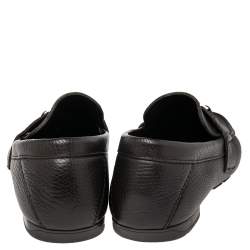 مملوكة مسبقًا Versace Dark Brown Leather Medusa Embellished Slip On Loafers 41.5