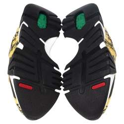 Versace Black/Yellow Barocco Print Leather Squalo Low Top Sneakers Size 43