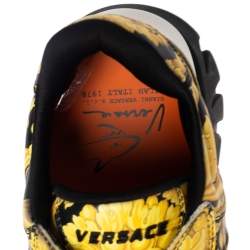 Versace Black/Yellow Barocco Print Leather Squalo Low Top Sneakers Size 43