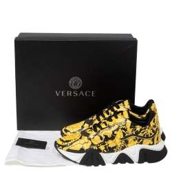 Versace Black/Yellow Barocco Print Leather Squalo Low Top Sneakers Size 43