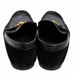 Pre Owned Versace Black Croc Embossed Leather And Suede Medusa Loafers Size 42