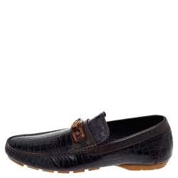 Versace Black/Brown Crocodile Leather Medusa Slip On Loafers Size 45
