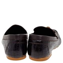 Versace Black/Brown Crocodile Leather Medusa Slip On Loafers Size 45