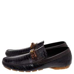 Versace Black/Brown Crocodile Leather Medusa Slip On Loafers Size 45