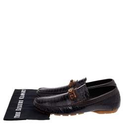 Versace Black/Brown Crocodile Leather Medusa Slip On Loafers Size 45