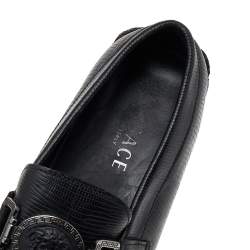 Versace Black Lizard Leather Medusa Slip On Loafers Size 41