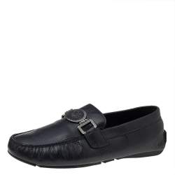 Versace Black Lizard Leather Medusa Slip On Loafers Size 41