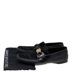 Versace Black Suede And Leather Medusa Embellished Slip On Loafers Size 44