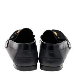 Versace Black Suede And Leather Medusa Embellished Slip On Loafers Size 44