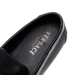 Versace Black Suede And Leather Medusa Embellished Slip On Loafers Size 44