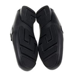 Versace Black Suede And Leather Medusa Embellished Slip On Loafers Size 44