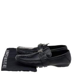 Versace Black Ostrich Leather Medusa Slip On Loafers Size 41
