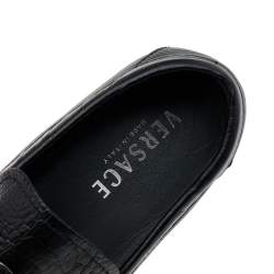 Versace Black Ostrich Leather Medusa Slip On Loafers Size 41