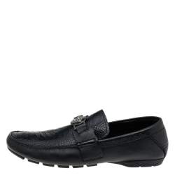 Versace Black Ostrich Leather Medusa Slip On Loafers Size 41