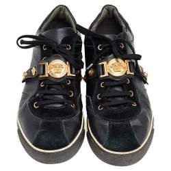 Versace Black Suede And Leather Medusa Low Top Sneakers Size 43