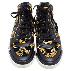 مملوكة مسبقًا Versace Black/Gold Barocco Print Velvet And Leather Medusa High Top Sneakers Size 40.5