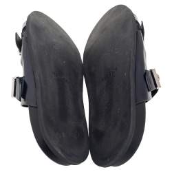 Pre Owned صندل سلايد فيرساتشي جلد أزرق داكن إبزيم مزدوج سير مقاس 44 