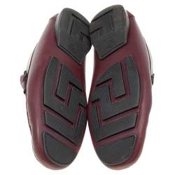 Versace Burgundy Monogram Embossed Leather Slip On Loafers Size 43