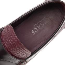 Versace Burgundy Monogram Embossed Leather Slip On Loafers Size 43