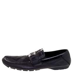 Versace Black Patent Leather And Signature Canvas Medusa Detail Slip On Loafers Size 44