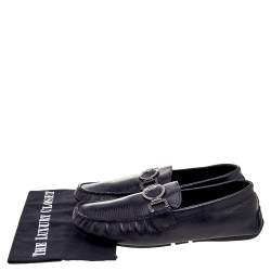 Versace Black Lizard Leather Medusa Detail Slip On Loafers Size 43