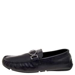 Versace Black Lizard Leather Medusa Detail Slip On Loafers Size 43