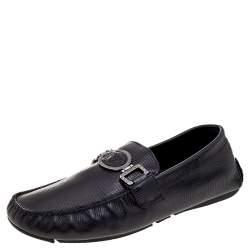 Versace Black Lizard Leather Medusa Detail Slip On Loafers Size 43