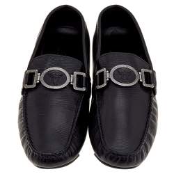 Versace Black Lizard Leather Medusa Detail Slip On Loafers Size 43
