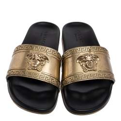 Versace Gold Rubber Medusa Flat Slides Size 41.5 