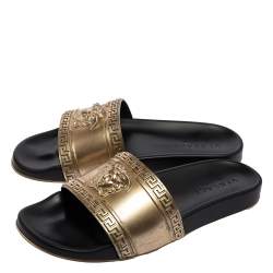 Versace Gold Rubber Medusa Flat Slides Size 41.5 
