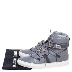 Versace Grey Leather Medusa Plaque Strap High-Top Sneakers Size 41