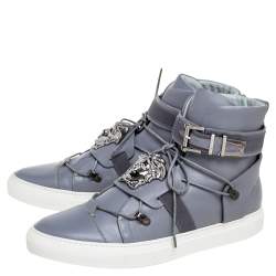 Versace Grey Leather Medusa Plaque Strap High-Top Sneakers Size 41
