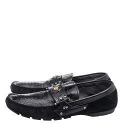 Versace Black Suede And Crocodile Leather Medusa Slip On Loafers Size 44