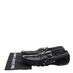 Versace Black Suede And Crocodile Leather Medusa Slip On Loafers Size 44