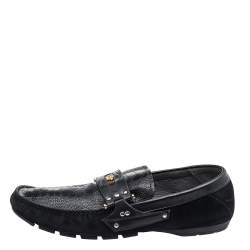 Versace Black Suede And Crocodile Leather Medusa Slip On Loafers Size 44