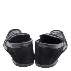 Versace Black Suede And Crocodile Leather Medusa Slip On Loafers Size 44
