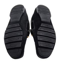 Versace Black Suede And Crocodile Leather Medusa Slip On Loafers Size 44